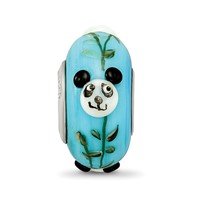 Ster.Silver Reflections Blue Hand Painted Panda Fenton Glass Bead view 5