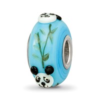 Ster.Silver Reflections Blue Hand Painted Panda Fenton Glass Bead view 4