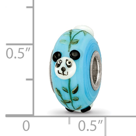 Ster.Silver Reflections Blue Hand Painted Panda Fenton Glass Bead