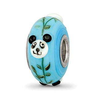 Ster.Silver Reflections Blue Hand Painted Panda Fenton Glass Bead