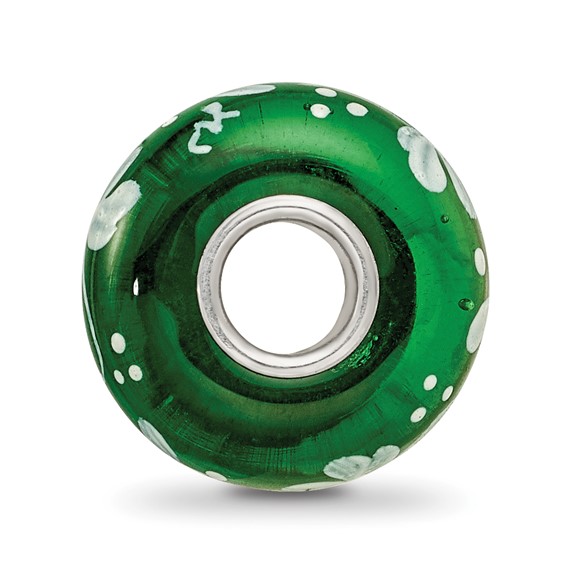 Ster.Silver Reflections Hand Painted Clover Floral Fenton Glass Bead