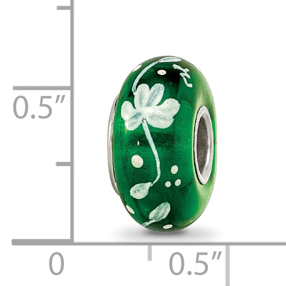 Ster.Silver Reflections Hand Painted Clover Floral Fenton Glass Bead