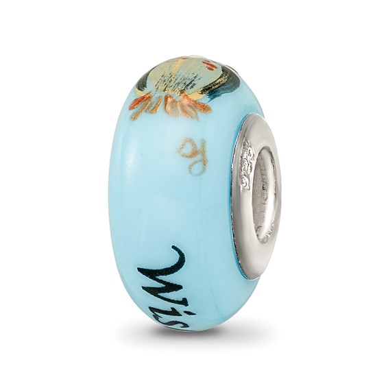 Ster.Silver Reflections Blue Hand Painted Wisdom Owl Fenton Glass Bead
