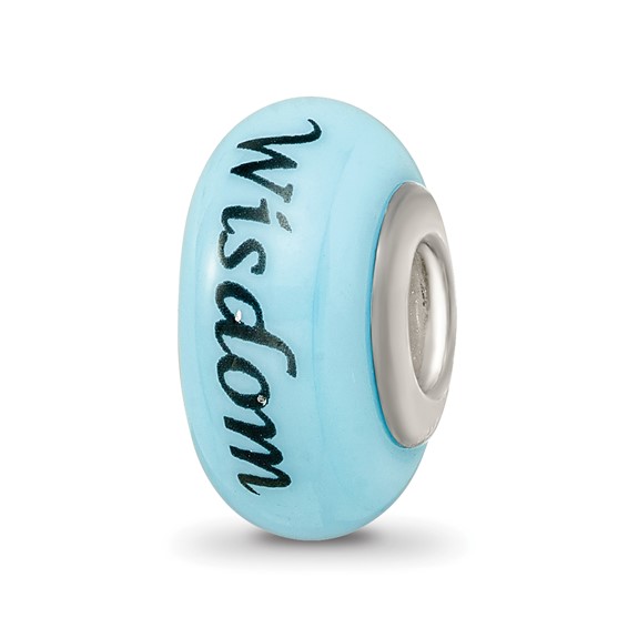 Ster.Silver Reflections Blue Hand Painted Wisdom Owl Fenton Glass Bead