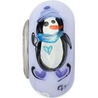 Sterling Silver Blue Hand Painted Penguins Fenton Glass Bead view 4