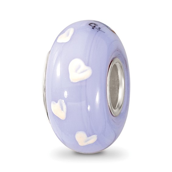 Sterling Silver Blue Hand Painted Penguins Fenton Glass Bead