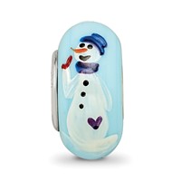 Ster.Silver Reflections Blue Hand Painted Snowman Fenton Glass Bead view 3