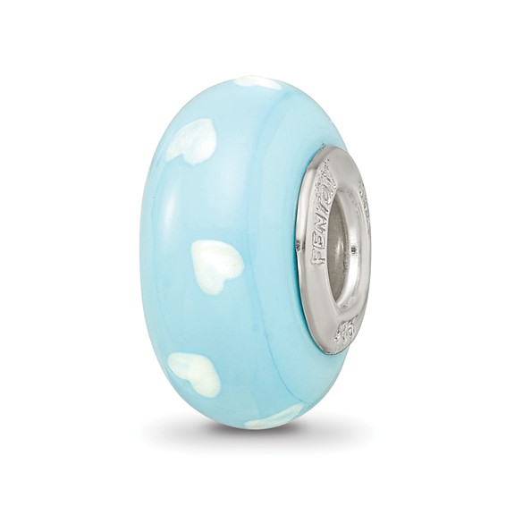 Ster.Silver Reflections Blue Hand Painted Snowman Fenton Glass Bead