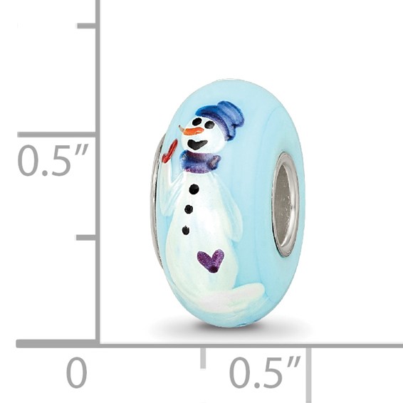 Ster.Silver Reflections Blue Hand Painted Snowman Fenton Glass Bead