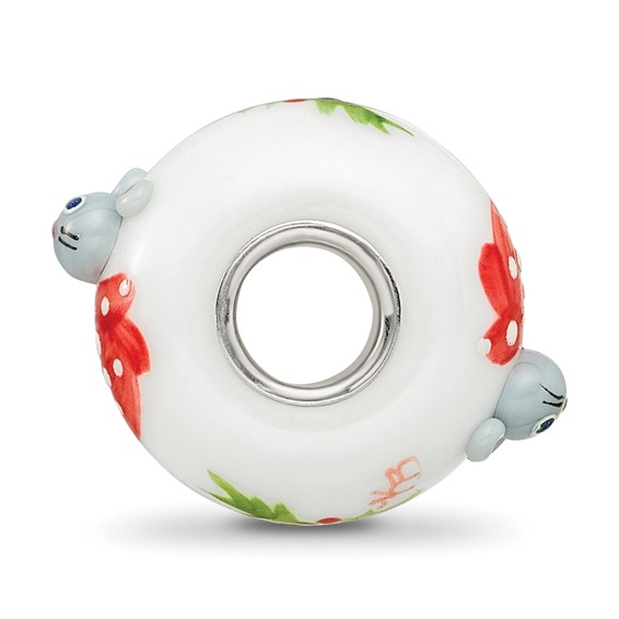 Ster.Silver Reflections Hand Painted Christmas Mouse Fenton Glass Bead