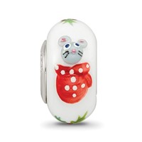 Ster.Silver Reflections Hand Painted Christmas Mouse Fenton Glass Bead view 3