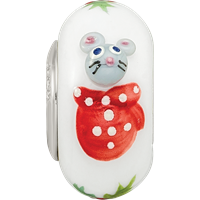 Ster.Silver Reflections Hand Painted Christmas Mouse Fenton Glass Bead view 4