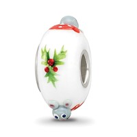 Ster.Silver Reflections Hand Painted Christmas Mouse Fenton Glass Bead view 5