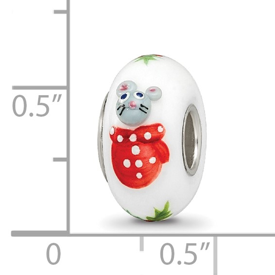 Ster.Silver Reflections Hand Painted Christmas Mouse Fenton Glass Bead