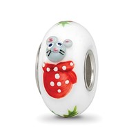 Ster.Silver Reflections Hand Painted Christmas Mouse Fenton Glass Bead view 1
