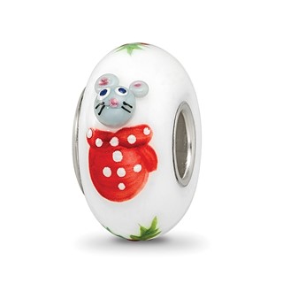 Ster.Silver Reflections Hand Painted Christmas Mouse Fenton Glass Bead