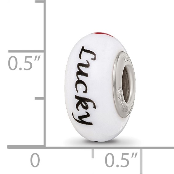 Ster.Silver Reflections White Hand Painted Lucky Suit Fenton Glass Bead