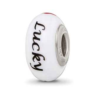 Ster.Silver Reflections White Hand Painted Lucky Suit Fenton Glass Bead