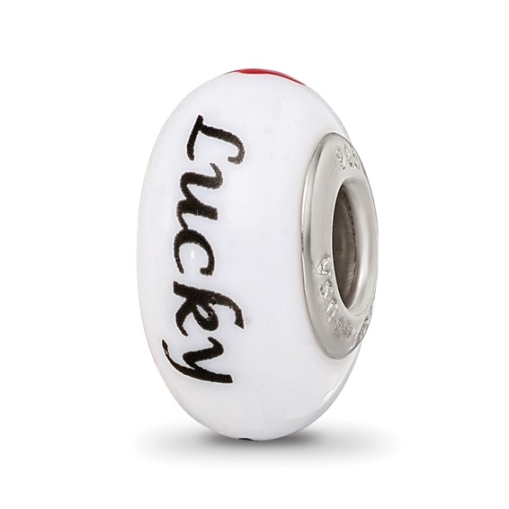 Ster.Silver Reflections White Hand Painted Lucky Suit Fenton Glass Bead