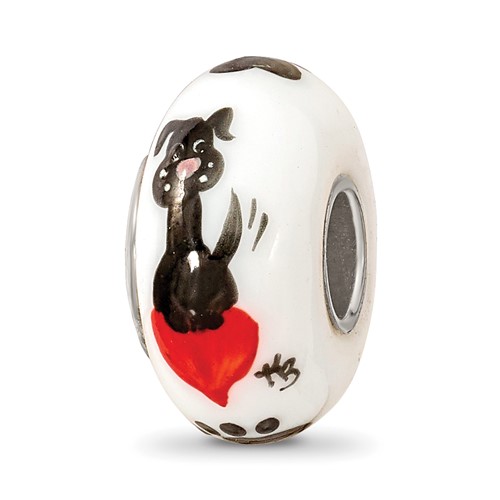 Ster.Silver Reflections Hand Painted Muttley Dog Fenton Glass Bead