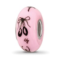 Ster.Silver Reflections Pink Hand Painted Ballerina Fenton Glass Bead view 5