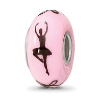 Ster.Silver Reflections Pink Hand Painted Ballerina Fenton Glass Bead view 1
