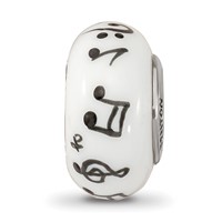 Ster.Silver Reflections White Hand Painted Music Notes Fenton Glass Bead view 3