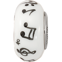Ster.Silver Reflections White Hand Painted Music Notes Fenton Glass Bead view 4