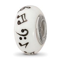 Ster.Silver Reflections White Hand Painted Music Notes Fenton Glass Bead view 5