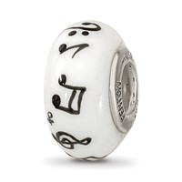 Ster.Silver Reflections White Hand Painted Music Notes Fenton Glass Bead view 1