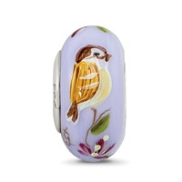Ster.Silver Reflections Hand Painted Sparrow Fenton Glass Bead view 3