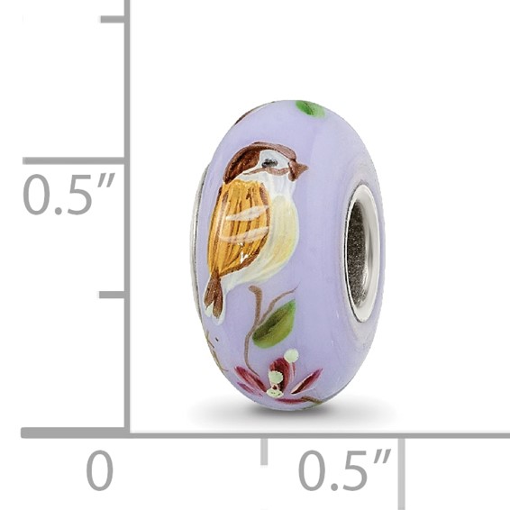 Ster.Silver Reflections Hand Painted Sparrow Fenton Glass Bead