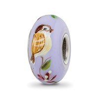 Ster.Silver Reflections Hand Painted Sparrow Fenton Glass Bead view 1