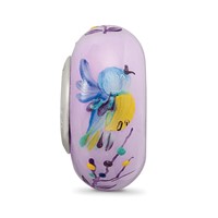 Ster.Silver Reflections Hand Painted TJ Bird Floral Fenton Glass Bead view 3