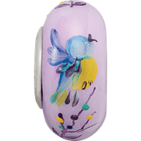 Ster.Silver Reflections Hand Painted TJ Bird Floral Fenton Glass Bead view 4