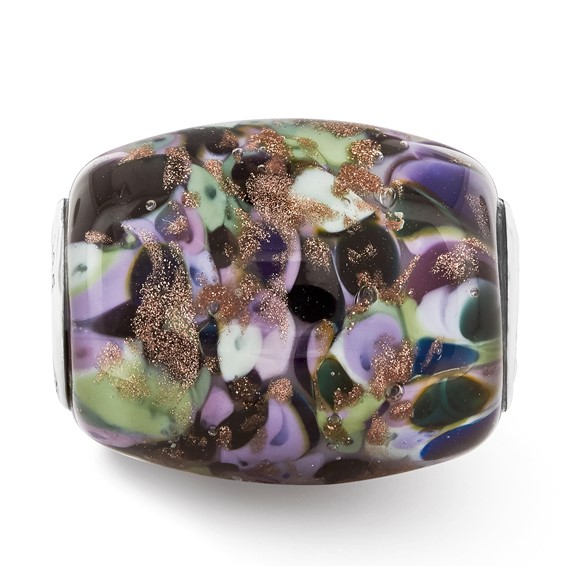 Ster.Silver Reflections Glitter African Violet Fenton Glass Bead