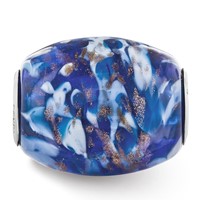 Ster.Silver Reflections Blue with Glitter Danube Fenton Glass Bead view 4