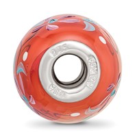 Ster.Silver Reflections Orange Hand Painted Floral Fenton Glass Bead view 2