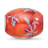 Ster.Silver Reflections Orange Hand Painted Floral Fenton Glass Bead view 5