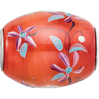 Ster.Silver Reflections Orange Hand Painted Floral Fenton Glass Bead view 3