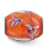 Ster.Silver Reflections Orange Hand Painted Floral Fenton Glass Bead view 4
