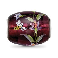 Ster.Silver Reflections Purple Hand Painted Magnolias Fenton Glass Bead view 3