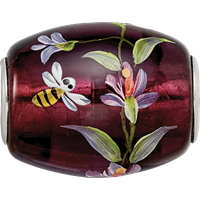 Ster.Silver Reflections Purple Hand Painted Magnolias Fenton Glass Bead view 4