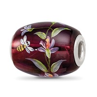 Ster.Silver Reflections Purple Hand Painted Magnolias Fenton Glass Bead view 1