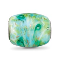 Ster.Silver Reflections Multi-color Green with Glitter Fenton Glass Bead view 5