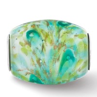 Ster.Silver Reflections Multi-color Green with Glitter Fenton Glass Bead view 4