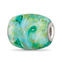Ster.Silver Reflections Multi-color Green with Glitter Fenton Glass Bead view 1