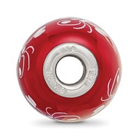 Ster.Silver Reflections Red Hand Painted Floral Hearts Fenton Glass Bead view 2