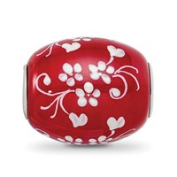 Ster.Silver Reflections Red Hand Painted Floral Hearts Fenton Glass Bead view 5