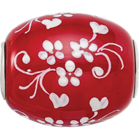 Ster.Silver Reflections Red Hand Painted Floral Hearts Fenton Glass Bead view 3